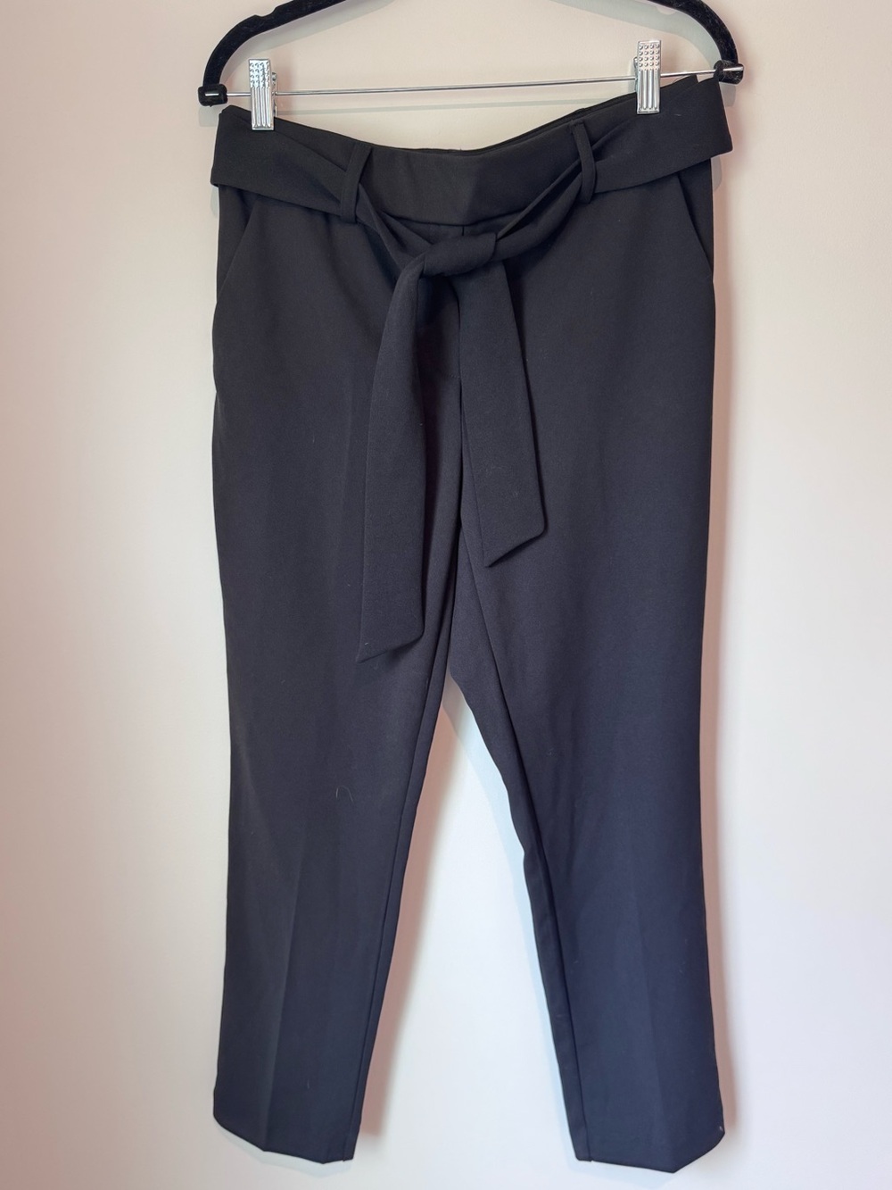 Black Tie-Waist Ankle Pants